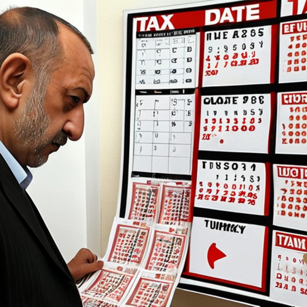 **A Turkish homeowner, looking surprised and a bit distressed, stands beside a calendar with a large 'X' over a date marking less than five years since property acquisition. Scattered around are tax forms and stacks of Turkish Lira being siphoned away into a stylized 'tax burden' icon. The scene should convey the unexpected high capital gains tax from selling real estate too early in Turkey.**