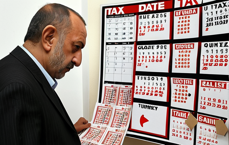 **A Turkish homeowner, looking surprised and a bit distressed, stands beside a calendar with a large 'X' over a date marking less than five years since property acquisition. Scattered around are tax forms and stacks of Turkish Lira being siphoned away into a stylized 'tax burden' icon. The scene should convey the unexpected high capital gains tax from selling real estate too early in Turkey.**