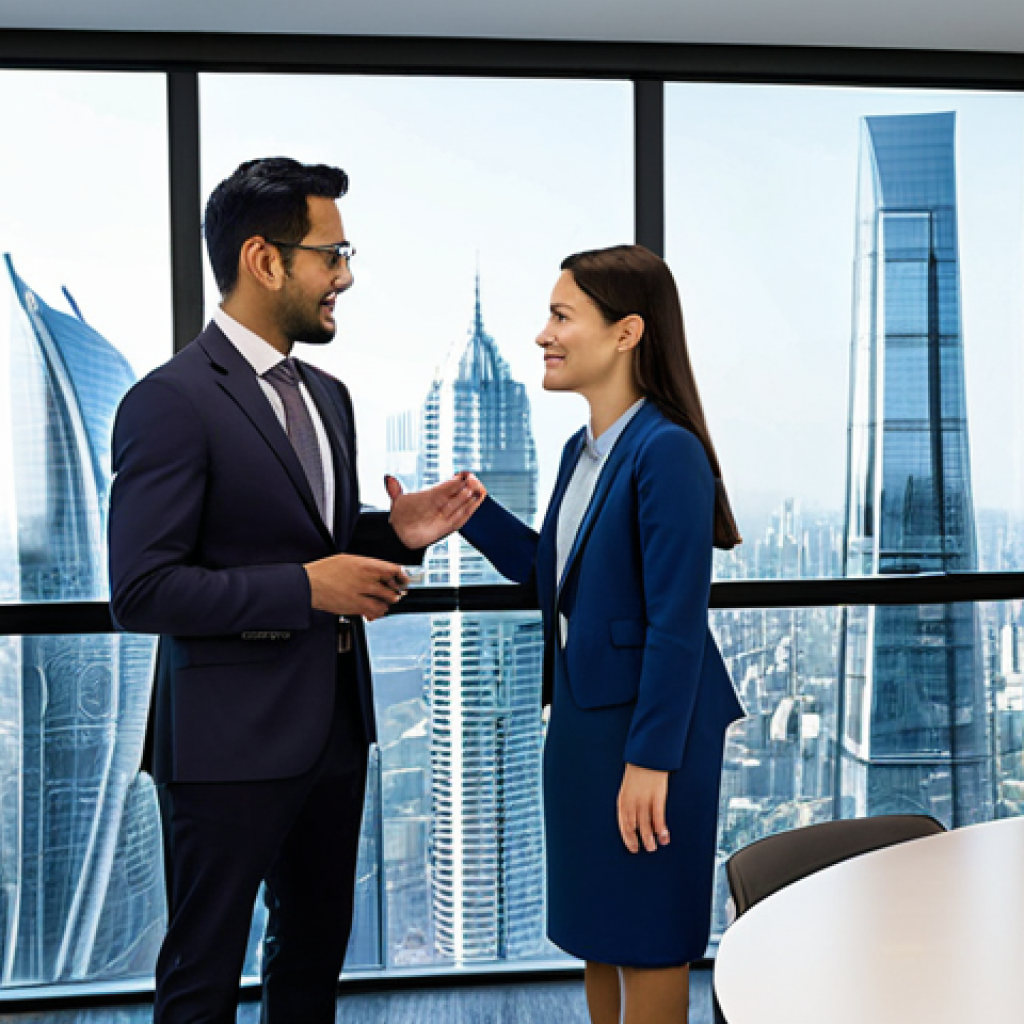 A diverse group of three business professionals, two women and one man, aged 30s-40s, dressed in elegant, modest business attire. They are standing in a sleek, modern office conference room, interacting with large, transparent, high-definition screens displaying intricate real estate market data, graphs, and AI-powered analytics. The background features a dynamic city skyline visible through large windows, emphasizing technological innovation and transparency in real estate valuation. Perfect anatomy, correct proportions, natural pose, well-formed hands, proper finger count, natural body proportions. Professional photography, sharp focus, high detail, volumetric lighting. Safe for work, appropriate content, fully clothed, professional dress, modest clothing, family-friendly.