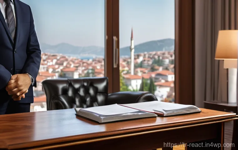 부동산 세금 회계 방법 - **Prompt: "A professional and modern Turkish title deed office (tapu müdürlüğü) scene. A diverse gro...