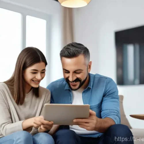 부동산 세금에 관한 개정 법률 - A happy Turkish family of three (father, mother, and their daughter aged around 10) in a bright, mod...