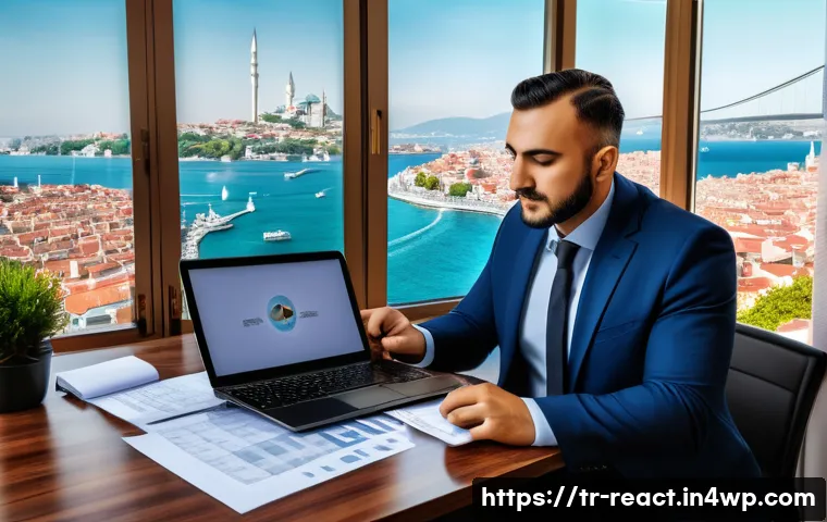 부동산 세금 리포트 작성 방법 - A modern Turkish real estate agent’s office scene showing a professional calculating property sale t...
