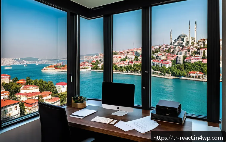 세금 계획을 위한 부동산 투자 전략 - A sophisticated modern real estate investor’s home office in Istanbul, filled with detailed tax docu...